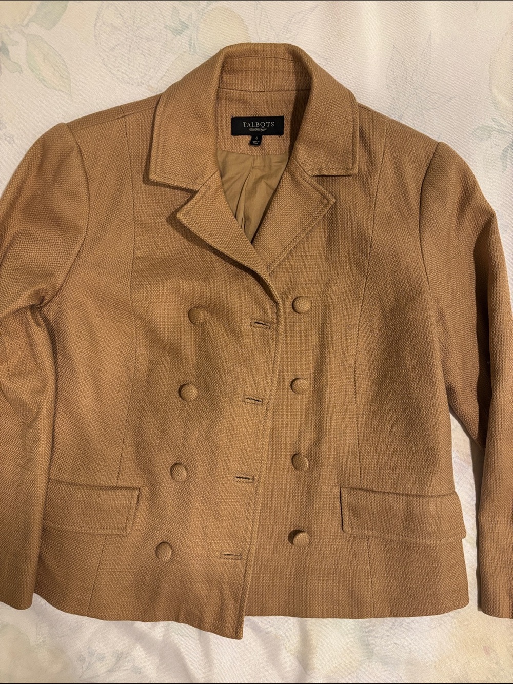 Vintage Talbots Women's Double-Breasted Jacket in Camel Brown